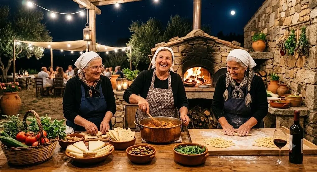 Sardische Nonnas kochen an der Outdoor-Küche